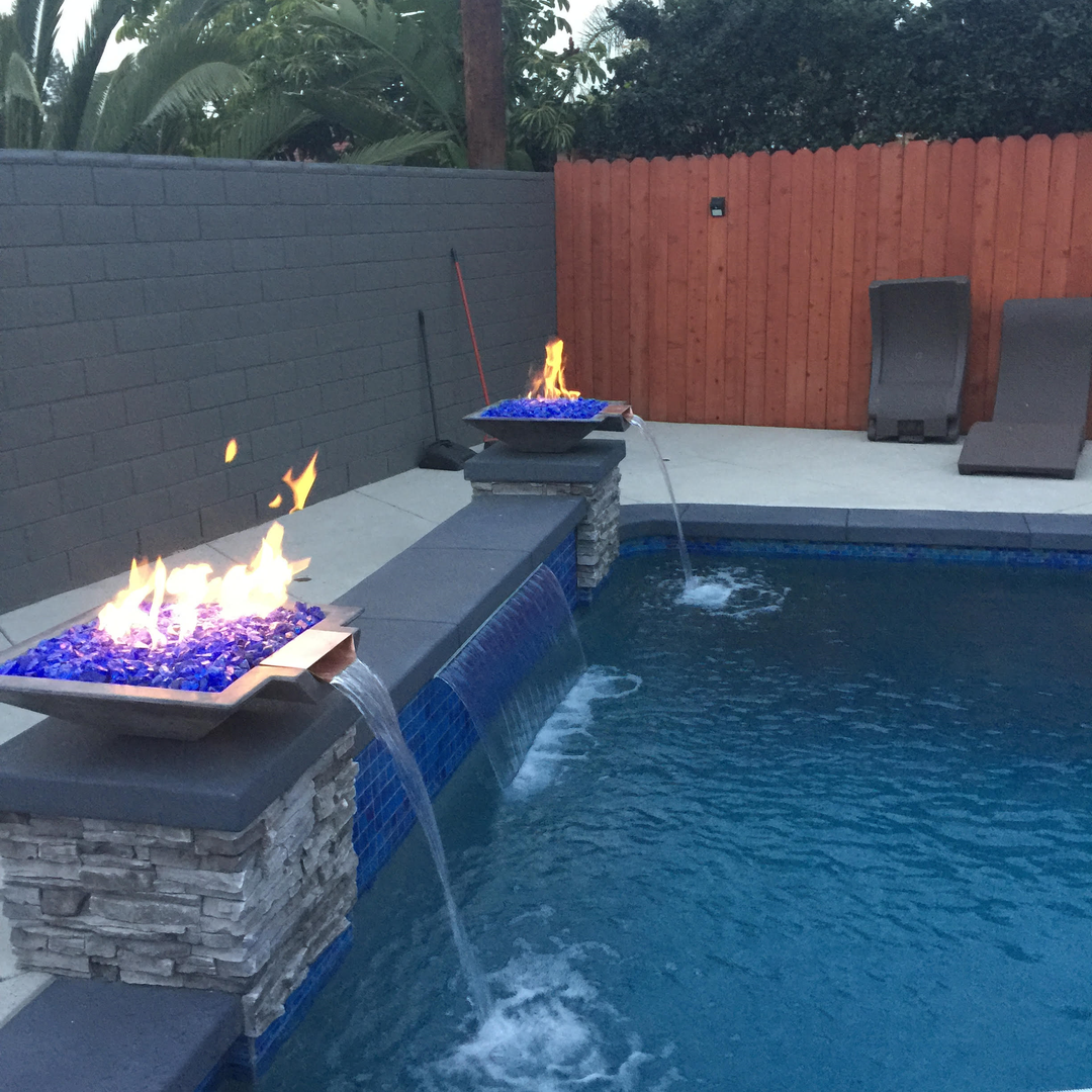 Classic Concrete Pool Fire Bowl Square with Scupper
