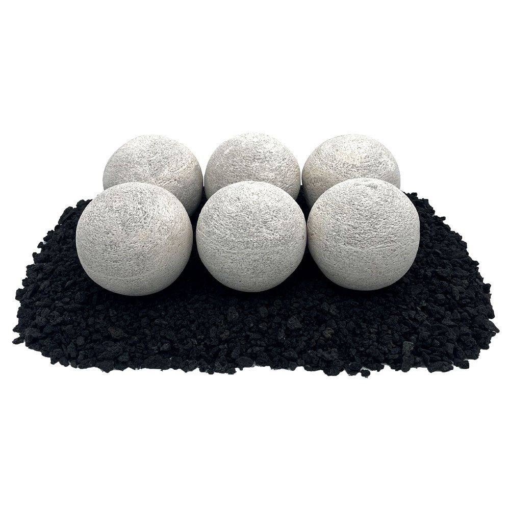 4" Cottage White Lite Stone Fire Balls - Set of 6 - Outdoor Fire and Patio