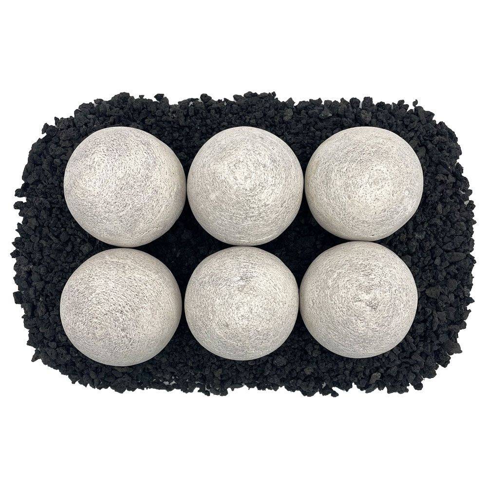4" Cottage White Lite Stone Fire Balls - Set of 6 - Outdoor Fire and Patio