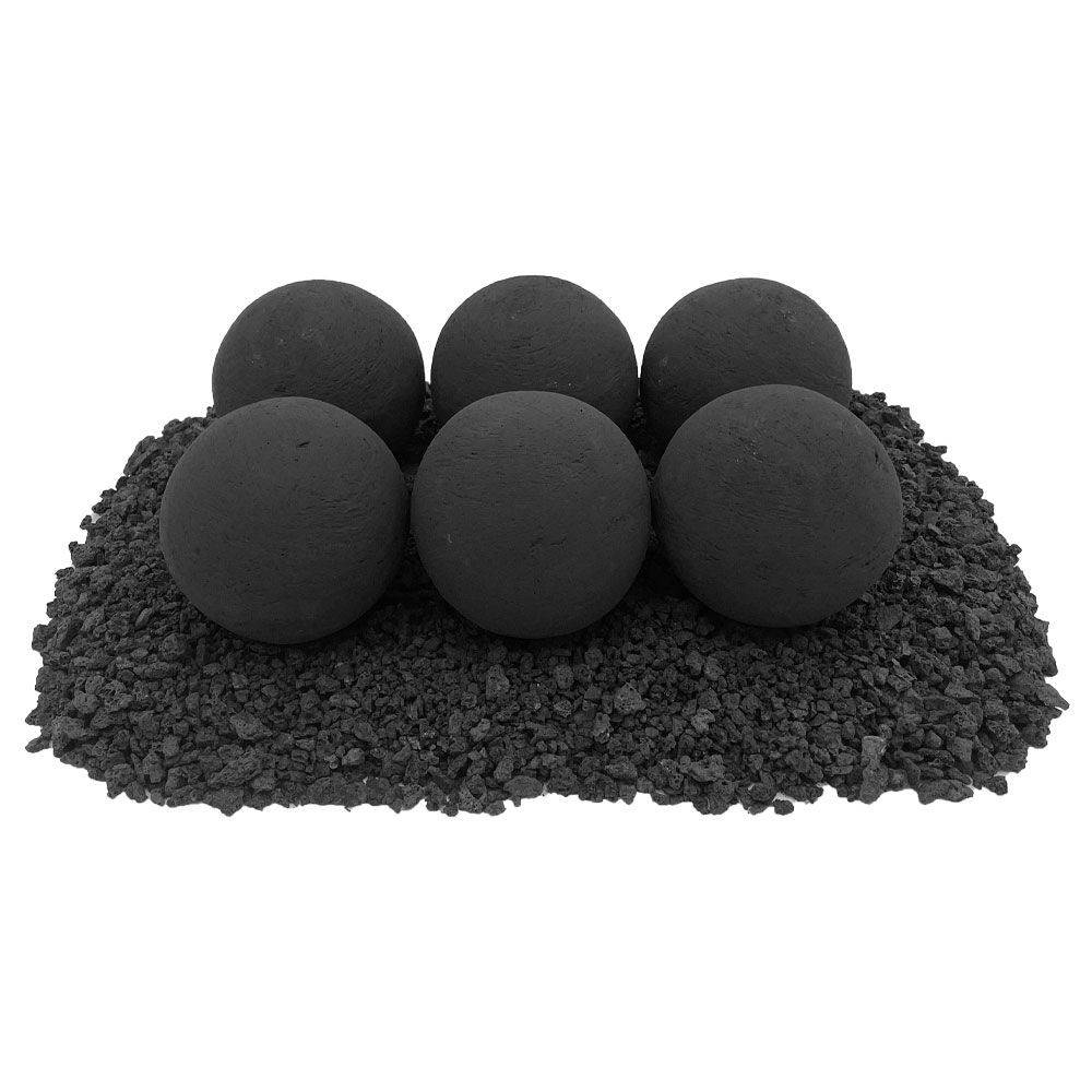 4" Matte Black Lite Stone Fire Balls - Set of 6 - Outdoor Fire and Patio