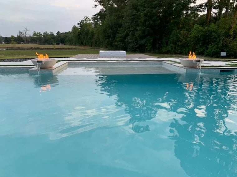 Classic Concrete Pool Fire Bowl W/ Scupper