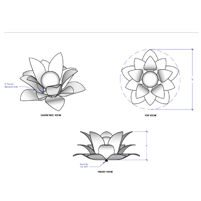 Gas Lotus Flower Ornament Burner - Stainless Steel