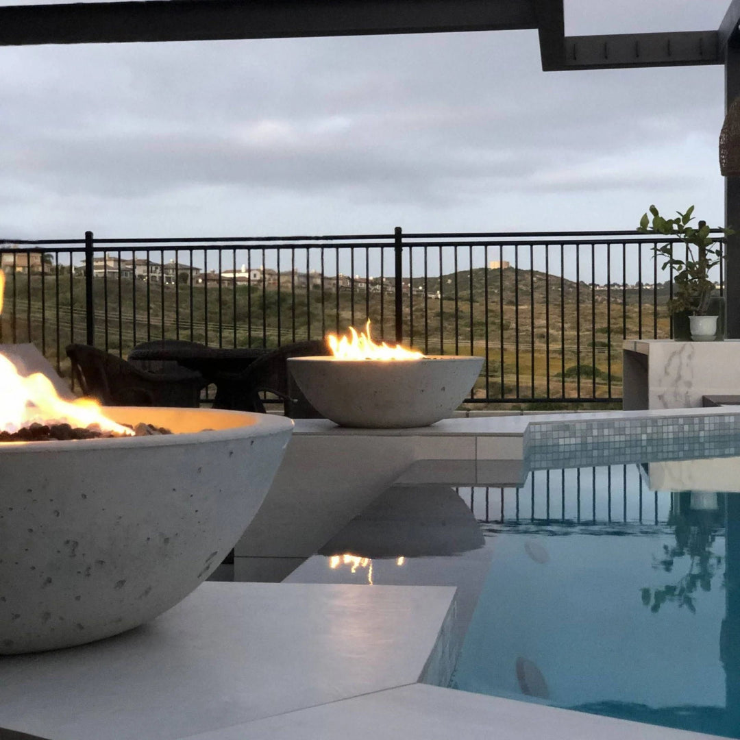Classic Concrete Pool Fire Bowl W/ Scupper - Outdoor Fire and Patio
