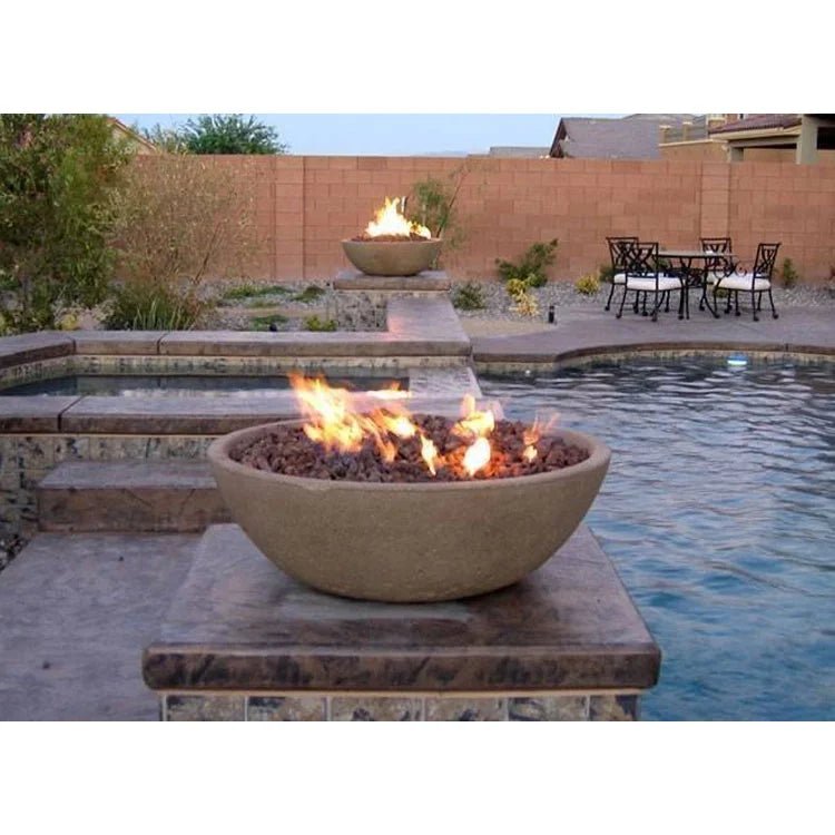 Classic Concrete Pool Fire Bowl W/ Scupper - Outdoor Fire and Patio
