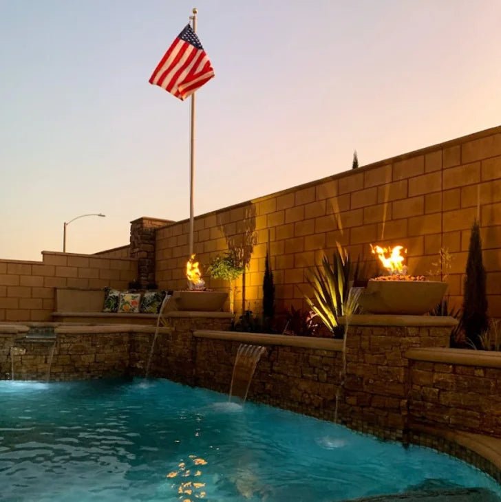 Classic Concrete Pool Fire Bowl W/ Scupper - Outdoor Fire and Patio