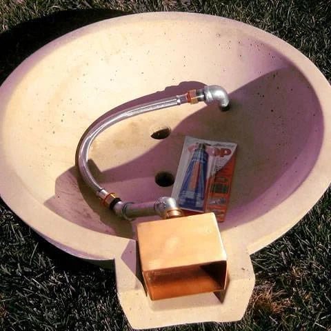 Classic Concrete Pool Fire Bowl W/ Scupper - Outdoor Fire and Patio