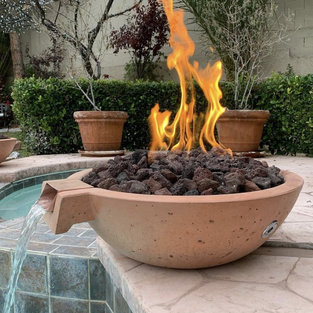 Classic Concrete Pool Fire Bowl W/ Scupper - Outdoor Fire and Patio