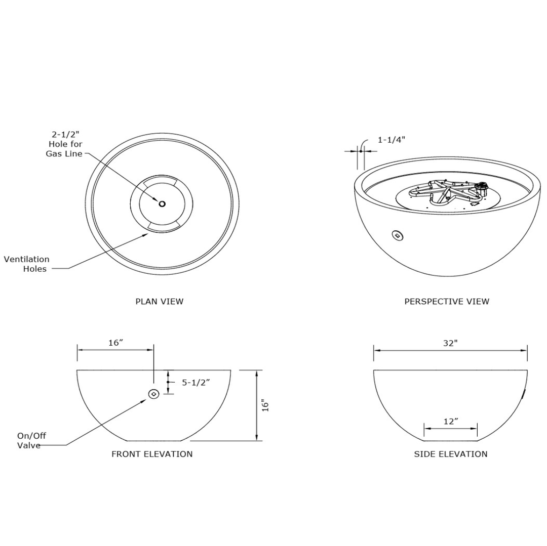 DEKKO Serenade 32" Concrete Gas Fire Bowl - Outdoor Fire and Patio