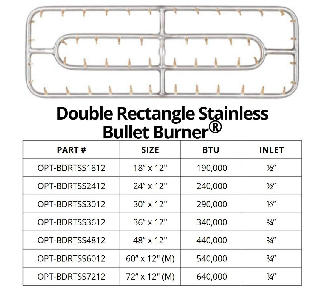Double Rectangle Stainless Steel Bullet Burner - Outdoor Fire & Patio