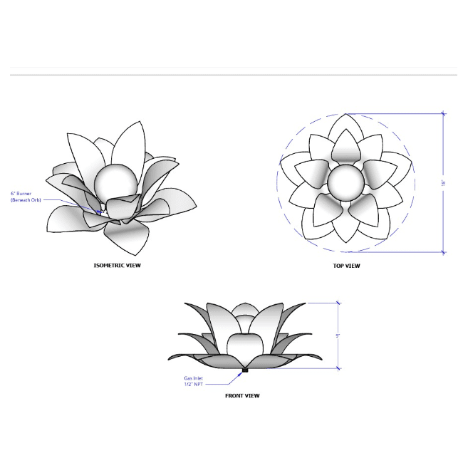 Gas Lotus Flower Ornament Burner - Stainless Steel - Outdoor Fire and Patio