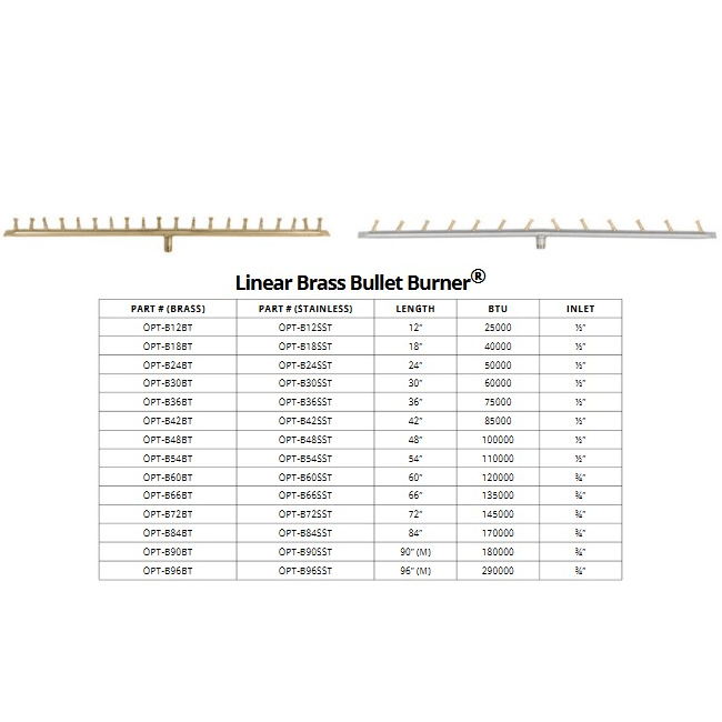 Linear Stainless Steel Bullet Burner | Premium Gas Fire Pit Burner - Outdoor Fire & Patio