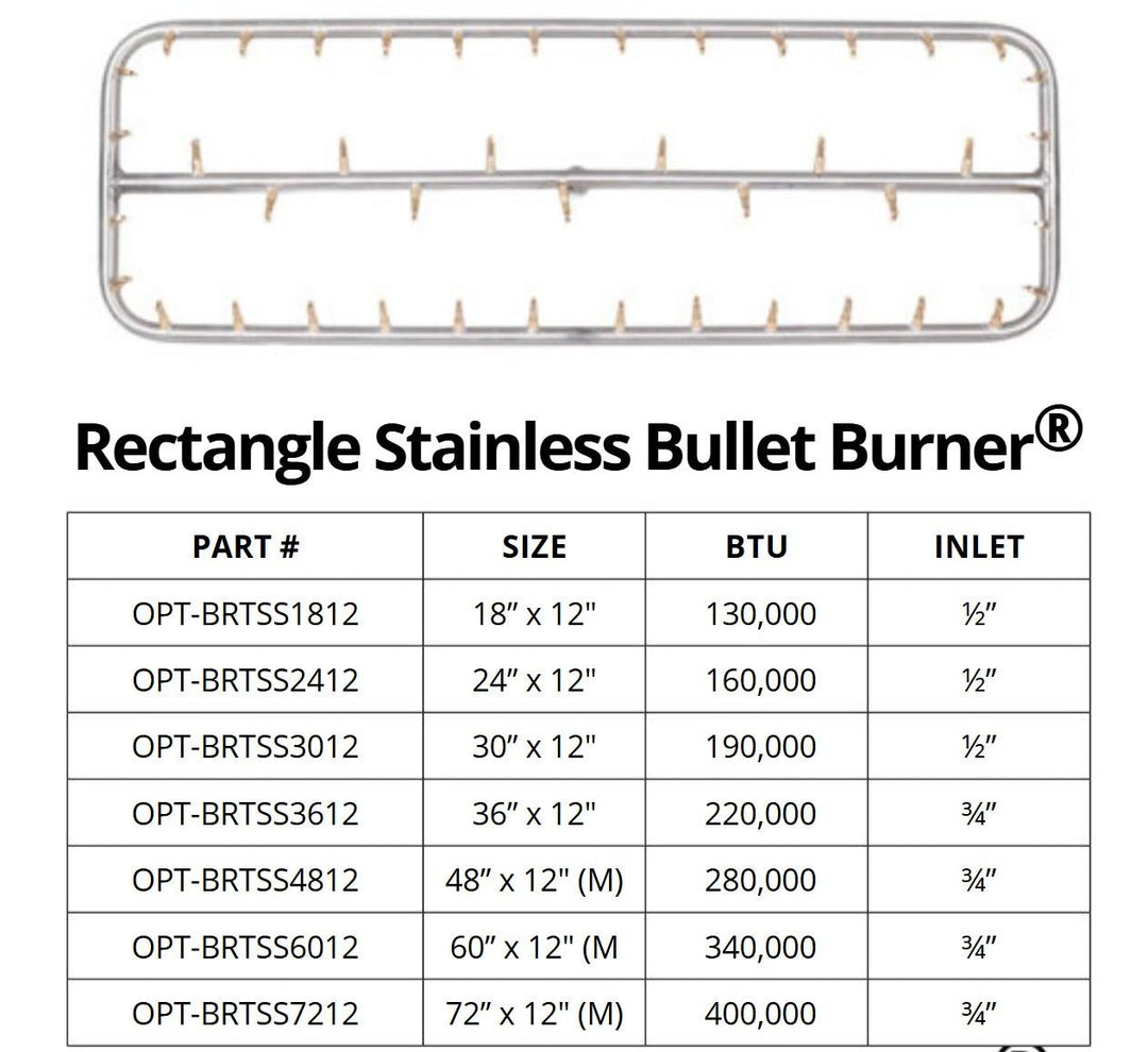 Rectangle Stainless Steel Bullet Burner - Outdoor Fire & Patio