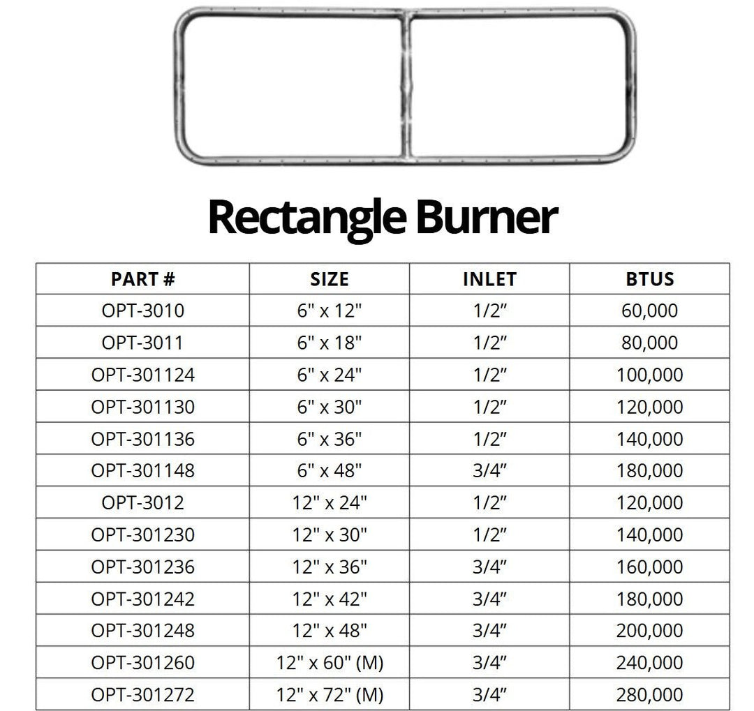 Rectangular Gas Fire Pit Burner - Outdoor Fire & Patio