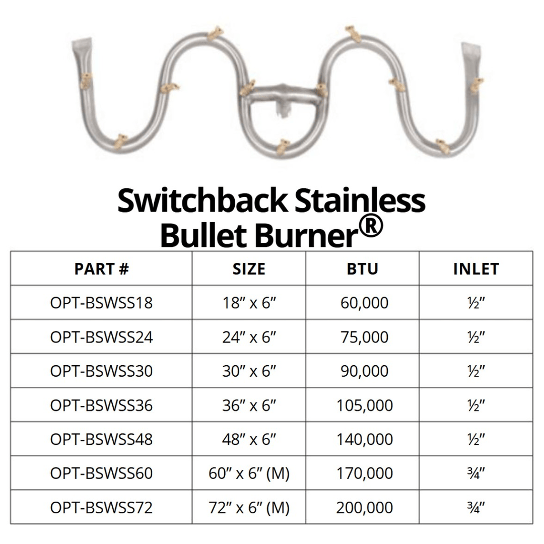 Switchback Stainless Steel Bullet Burner | Luxury Gas Fire Burner - Outdoor Fire & Patio