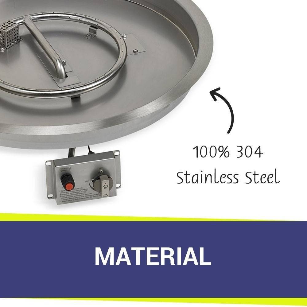 19" Round Stainless Steel Drop - in Fire Pit Pan With Flame Sensor Ignition kit - CSA Certified - Outdoor Fire and Patio