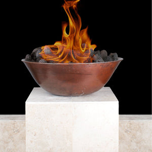 31" Pebble Tec Copper Fire Bowl Round - Hammered Copper - Outdoor Fire and Patio
