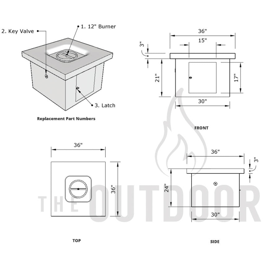 36" Ramona Square Fire Pit Table - Outdoor Fire and Patio