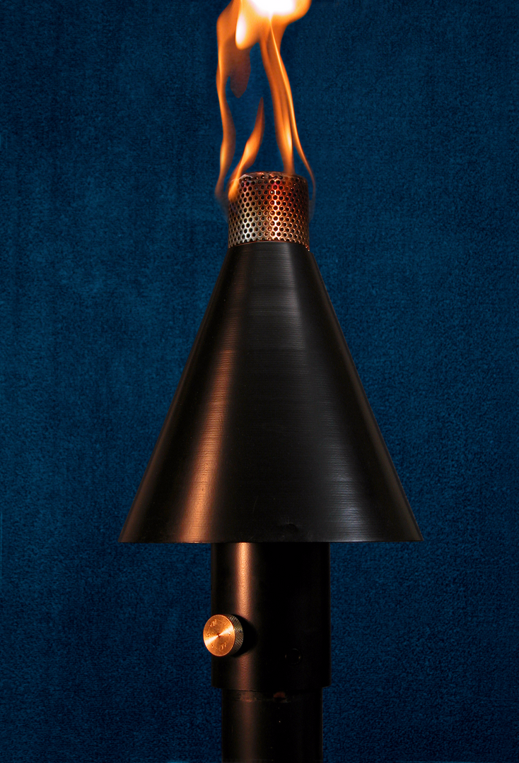 Gas Tiki Torch Automated Remote Controlled Black Cone - Outdoor Fire and Patio
