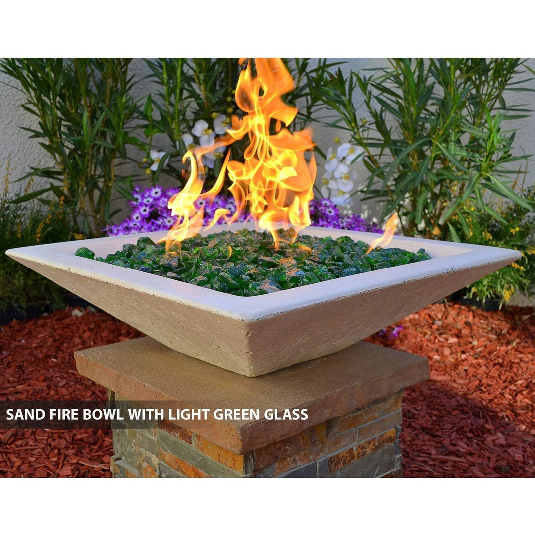 Classic Concrete Pool Fire Bowl Square with Scupper - Outdoor Fire and Patio
