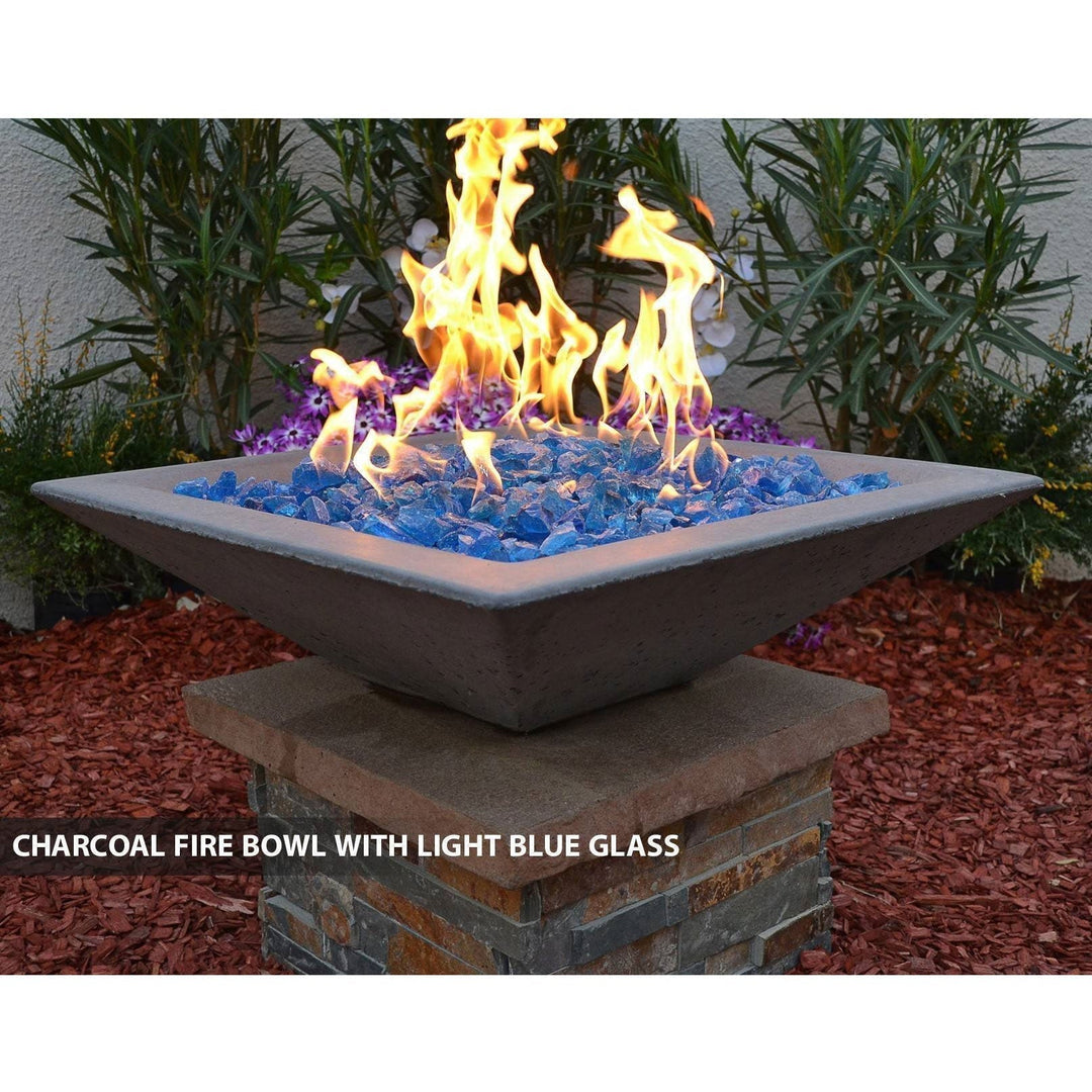 Classic Concrete Pool Fire Bowl Square with Scupper - Outdoor Fire and Patio