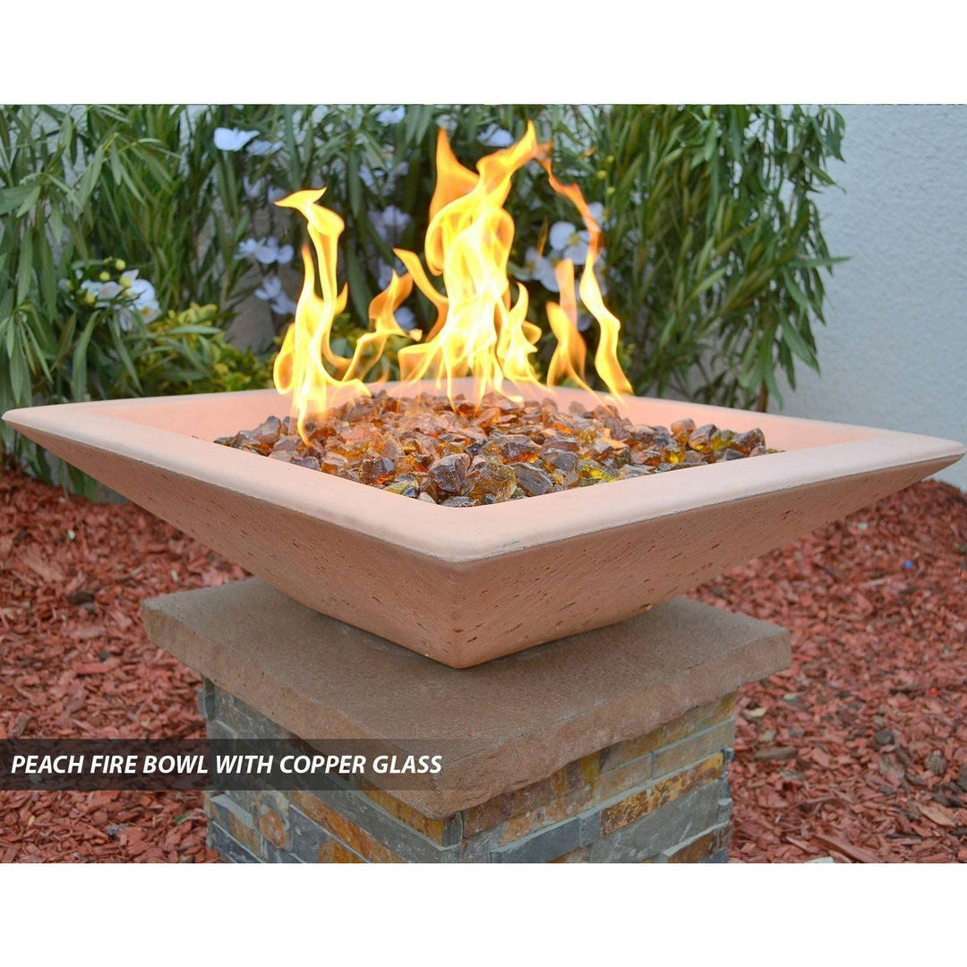 Classic Concrete Pool Fire Bowl Square with Scupper - Outdoor Fire and Patio