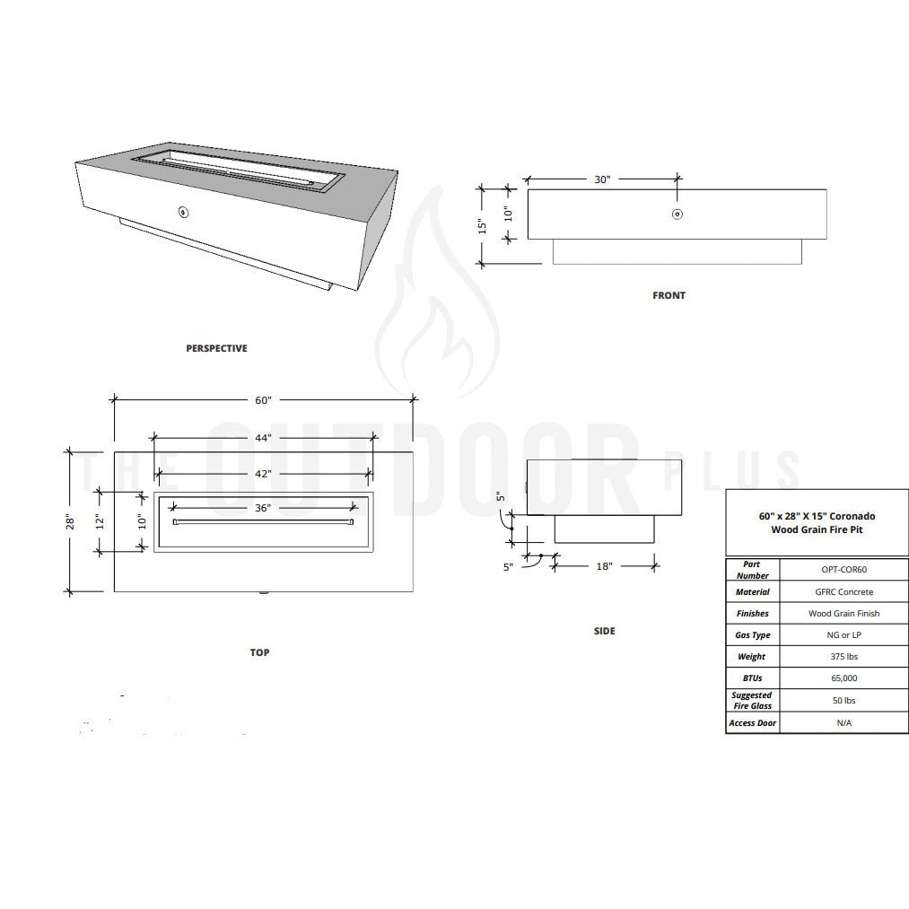 Coronado Wood Grain Fire Pit Table - Outdoor Fire and Patio