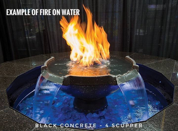 FIRE ON WATER - H2OnFire - Black Concrete w/ 4 Scuppers - Outdoor Fire and Patio