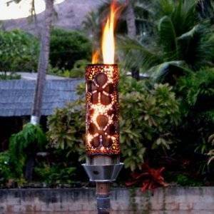 Gas Tiki Torch Remote Control Automated - Flower Design - Outdoor Fire and Patio