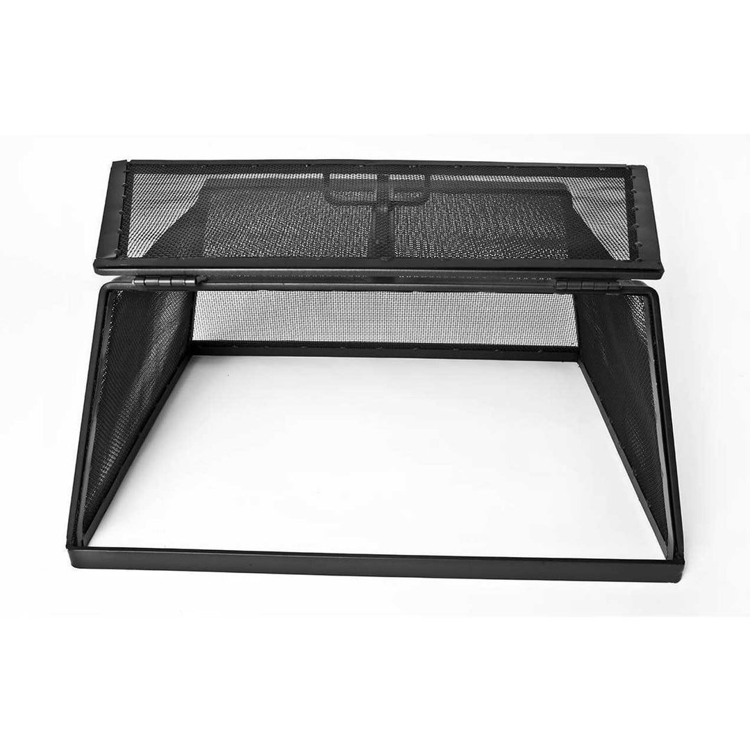 Square Fire Pit Screen with Hinged Door - Carbon Steel