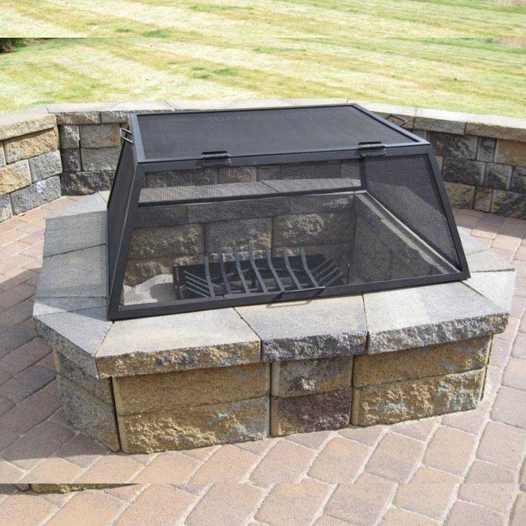 Rectangular Fire Pit Screen with Hinged Door - Carbon Steel - Outdoor Fire and Patio