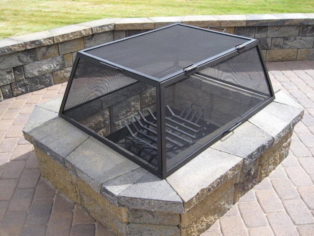 Rectangular Fire Pit Screen with Hinged Door - Stainless Steel