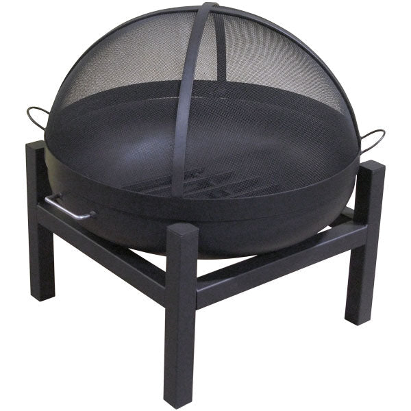Round Steel Wood Fire Pit with Grate - Outdoor Fire and Patio