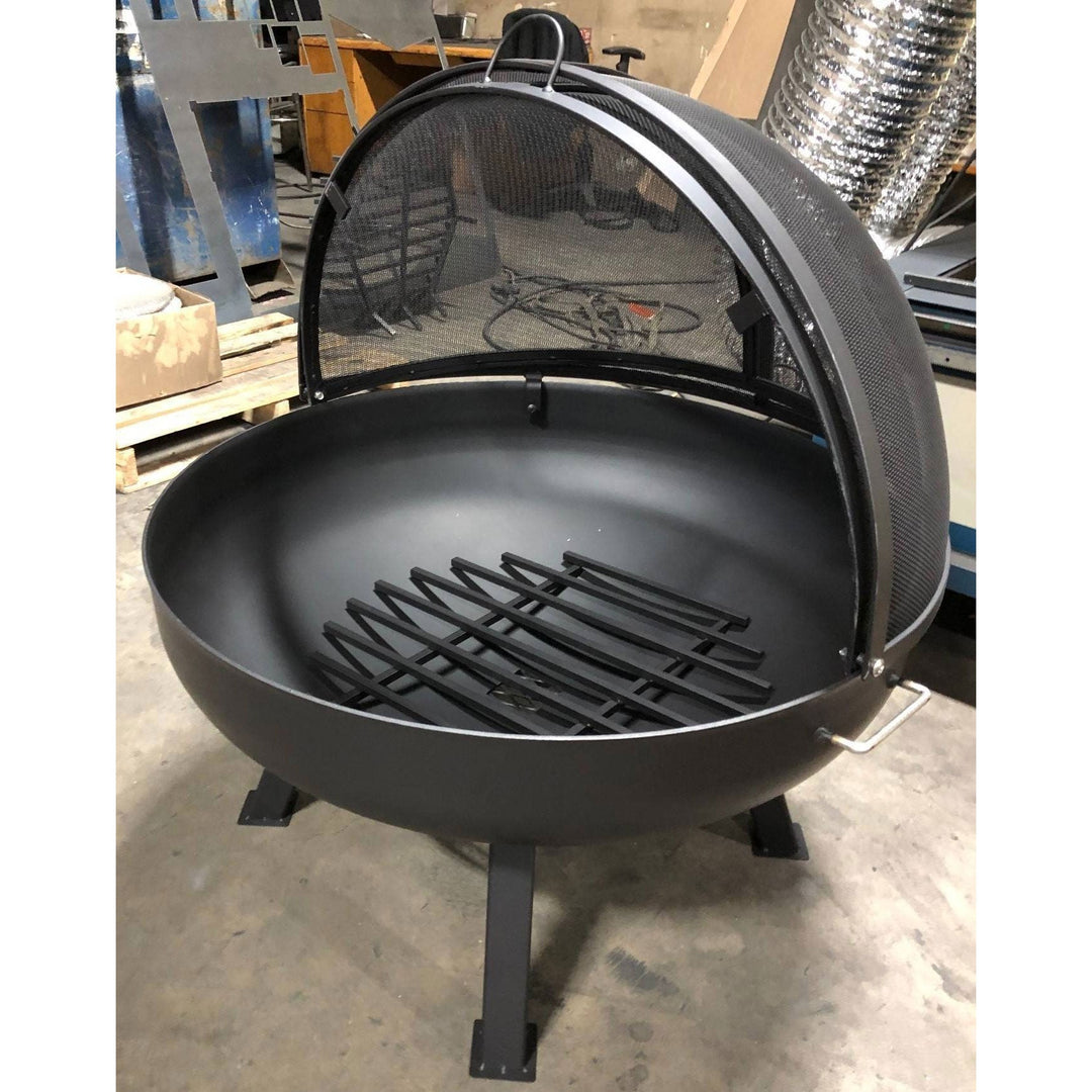 Round Steel Wood Fire Pit with Grate - Outdoor Fire and Patio