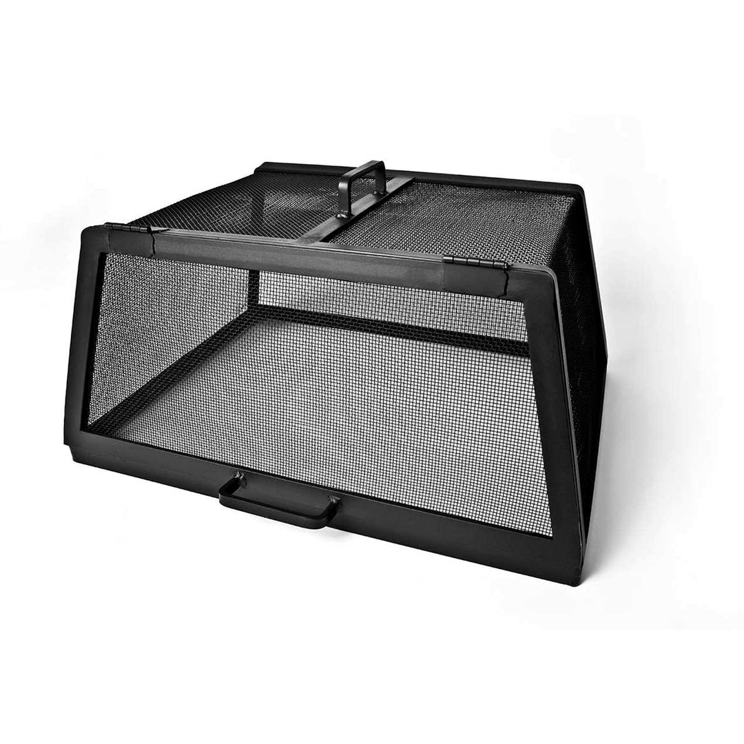 Square Fire Pit Screen with Hinged Door - Carbon Steel - Outdoor Fire and Patio
