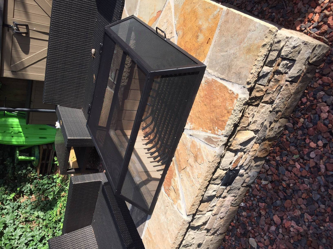 Square Fire Pit Screen with Hinged Door - Stainless Steel - Outdoor Fire and Patio