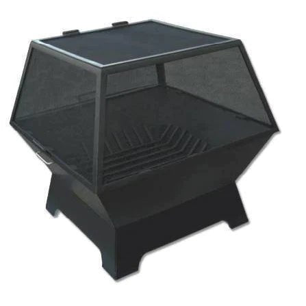 Square Steel Wood Fire Pit with Grate - Outdoor Fire and Patio
